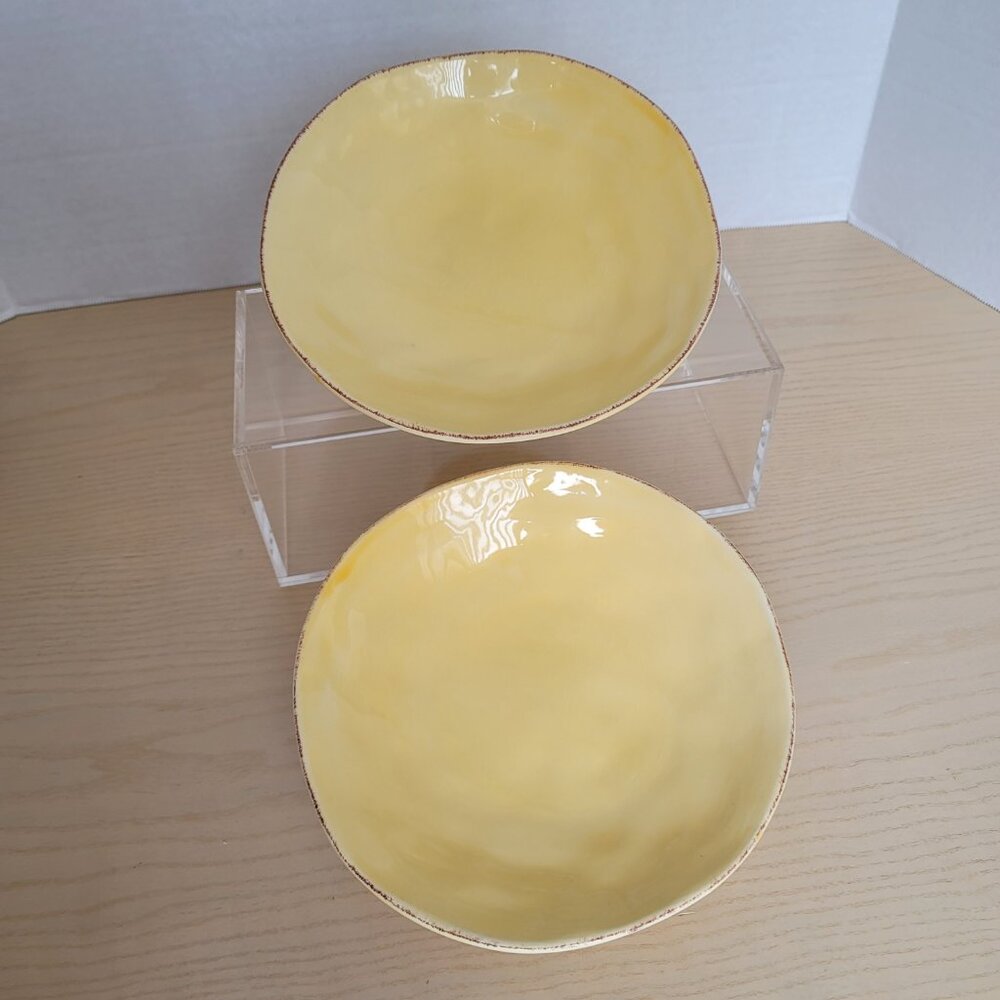 Crate&Barrel Lucca Yellow Stoneware Made In Italy Soup Salad Bowl 8.5 in Set 2 - Picture 2 of 16